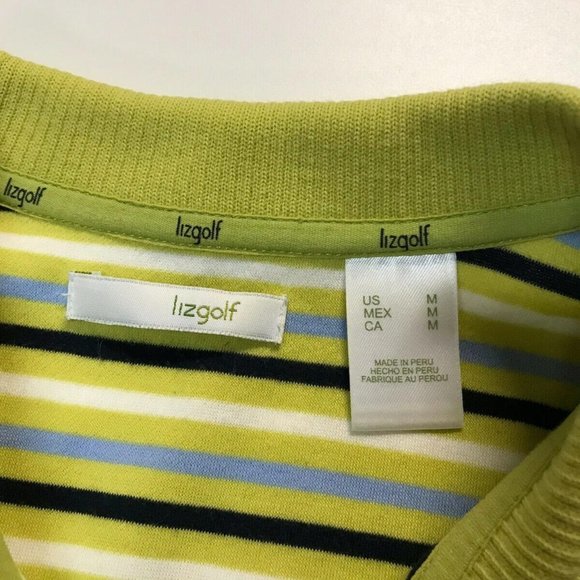 LizGolf Pima Cotton Polo Shirt Lime Green Striped Top Liz Claiborne Y2K Style - Picture 5 of 5